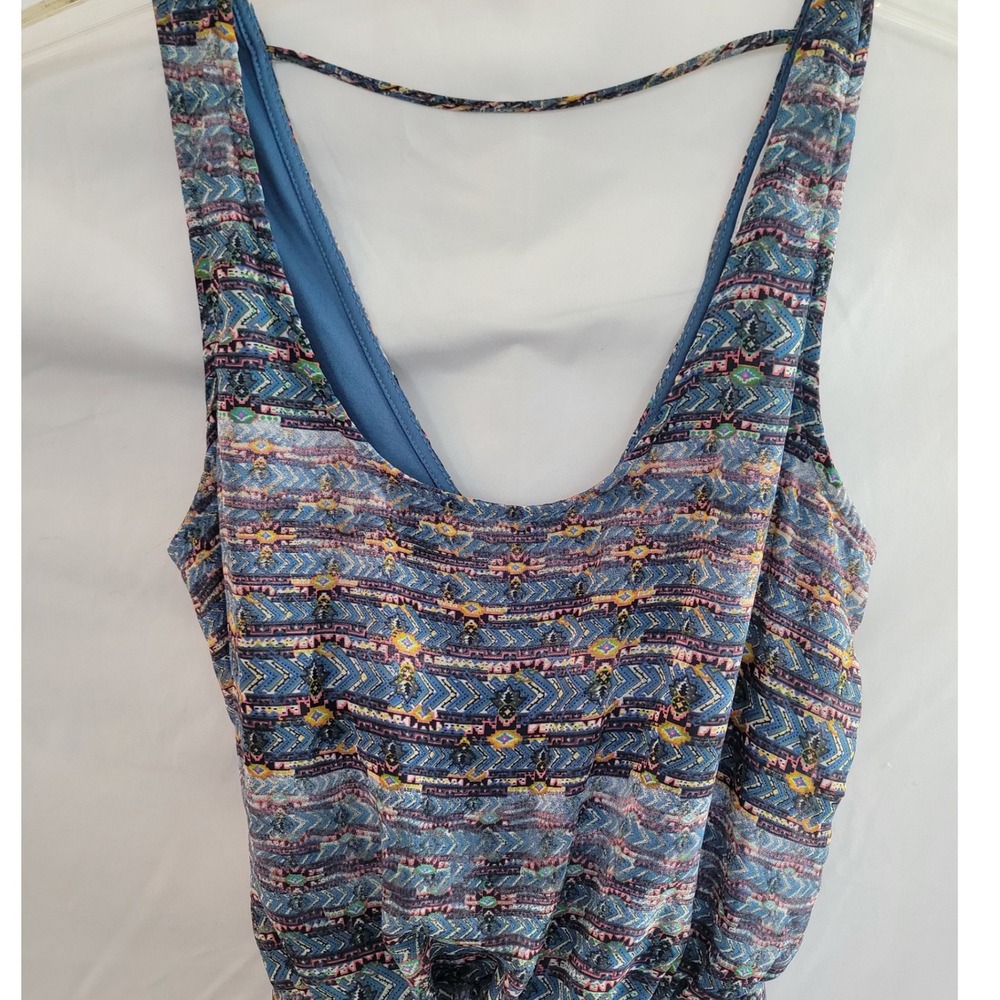 Lush Blue Geometric Chevron Print V-Neck Maxi Dress w/ Shorts Sleeveless
